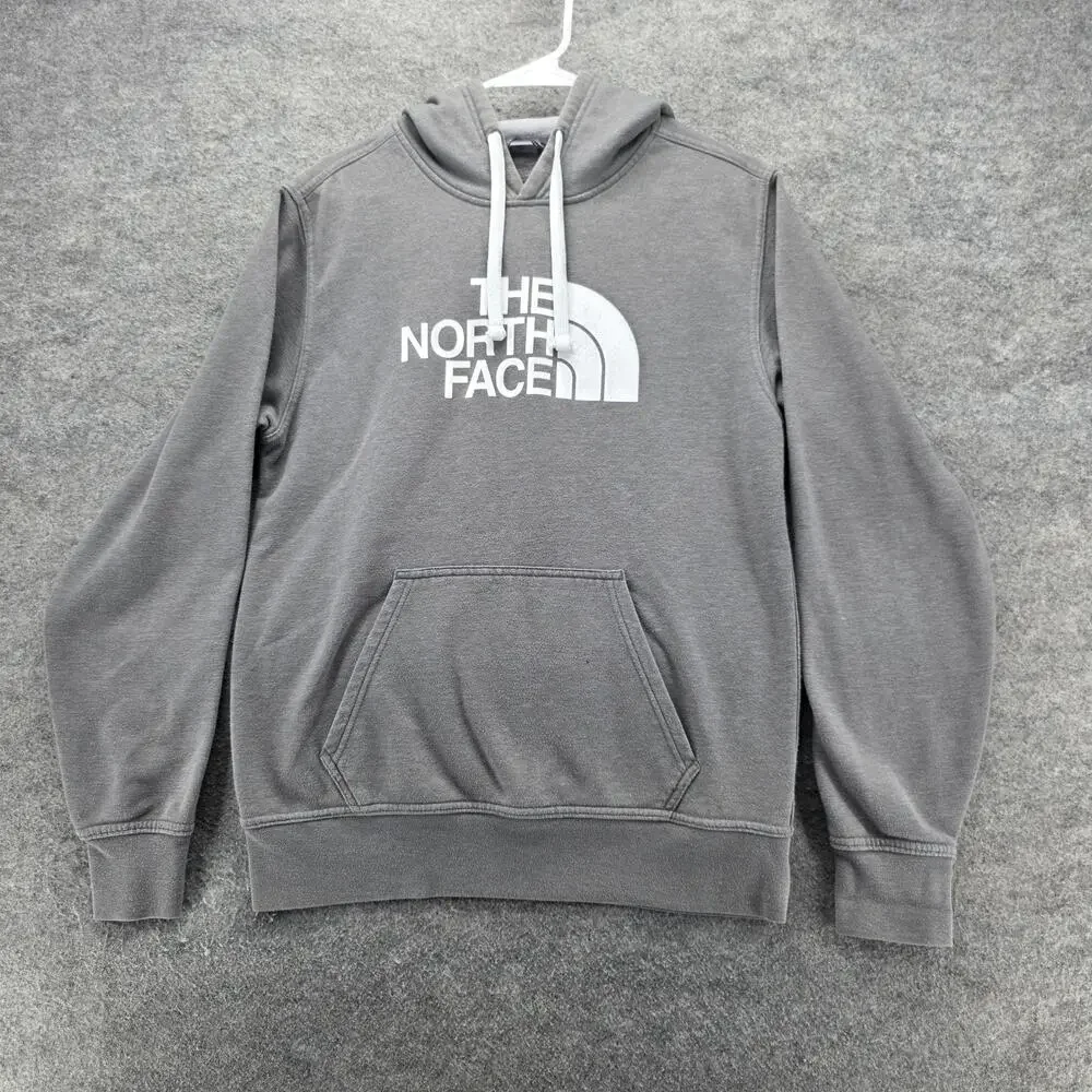 The North Face Hoodie Mens Small Gray Half Dome Pullover Sweatshirt Fleece Logo